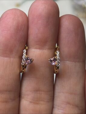 AAA CZ Pink Heart Hoop Earrings 18k Yellow Gold Filled